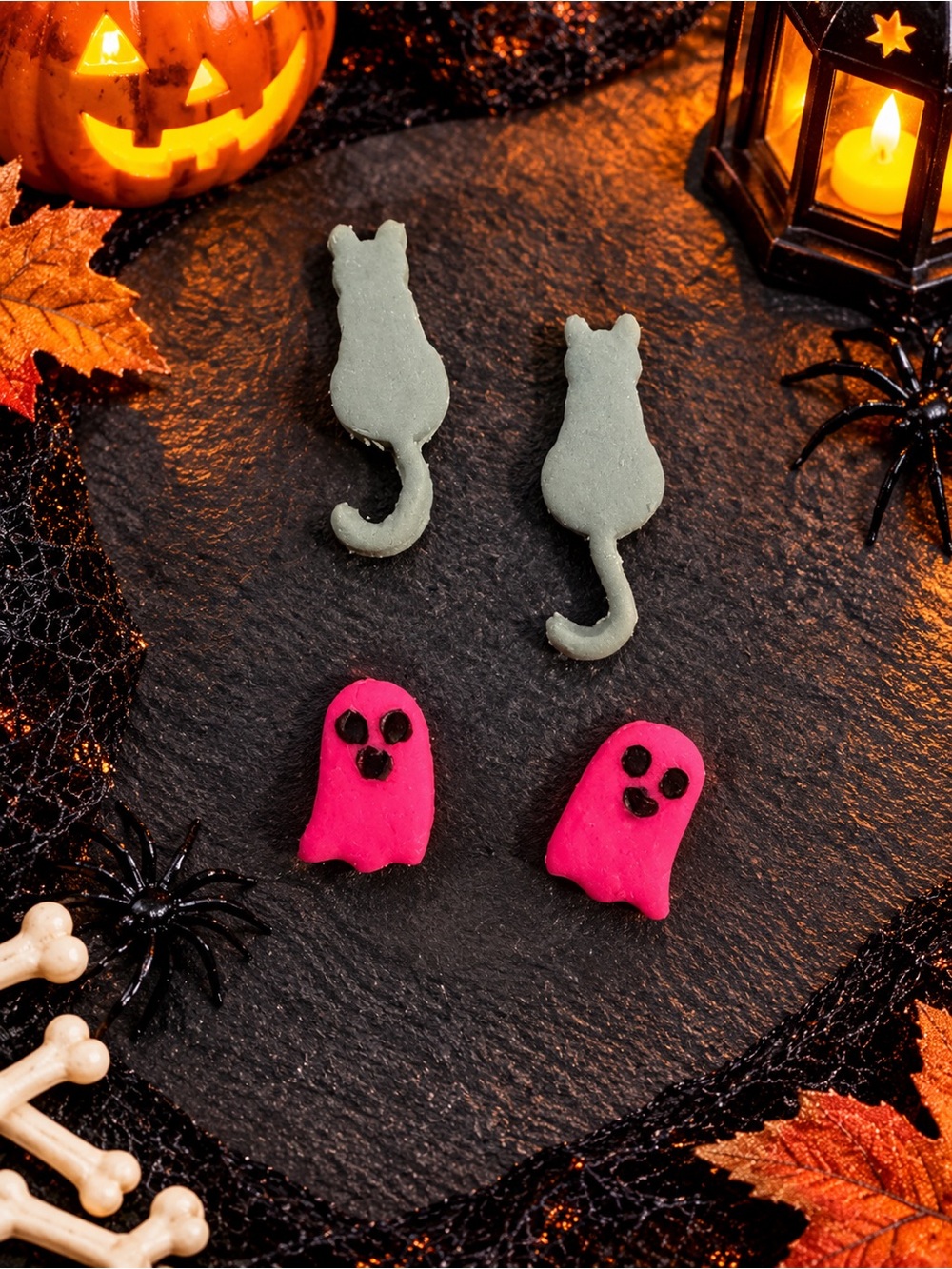 Halloween Cat & Ghost Handmade Polymer Clay Earrings